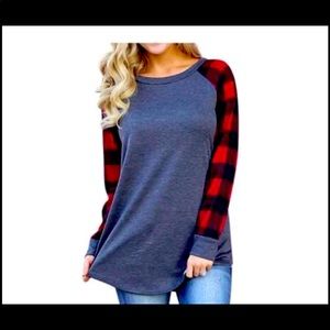 Womens xl plaid red and gray long sleeve top brand new